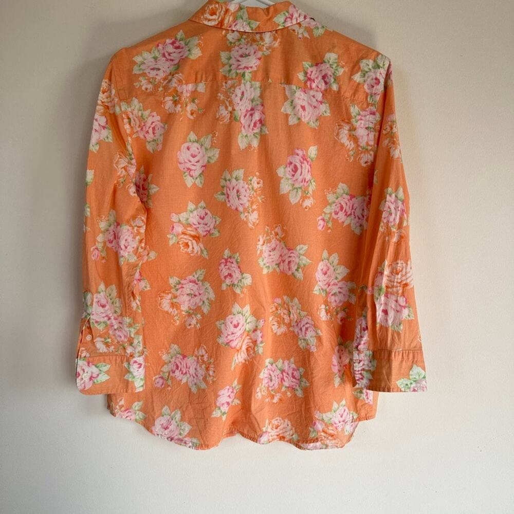 Jones New York Signature Shirt Floral Button Front 3/4 Sleeves Orange Womens L - Picture 8 of 10
